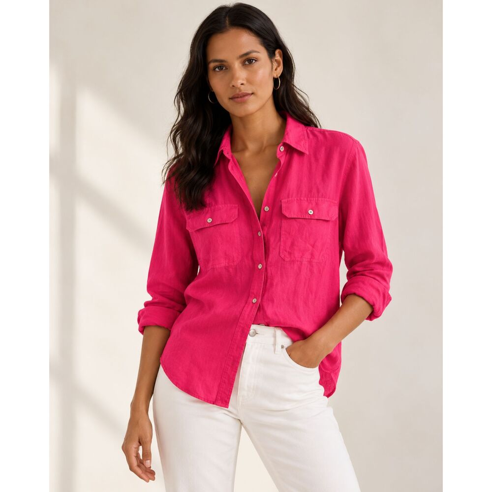 Lauren Ralph Lauren 100% Linen Pink Button Down Shirt Women’s M Utility Blouse